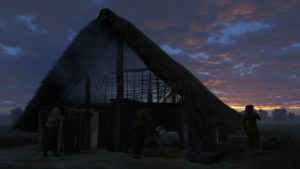 Early farmers homestead at dusk